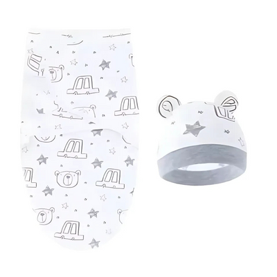 Newborn Adjustable Baby Swaddle Blanket With Hat Set Baby 0-3 Months