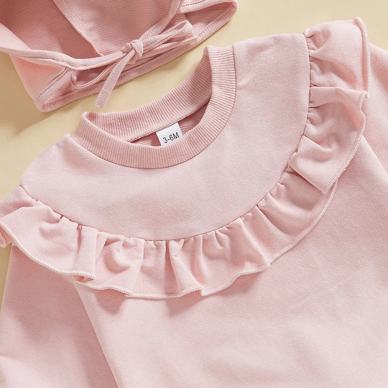 Long Sleeve Ruffle Jumpsuit & Bunny Hat Set 0-18 Months