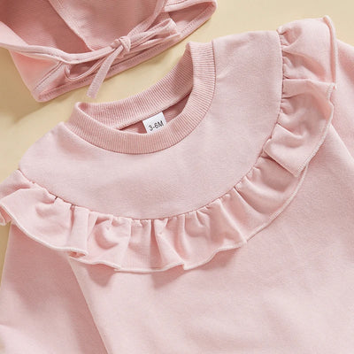 Long Sleeve Ruffle Jumpsuit & Bunny Hat Set 0-18 Months