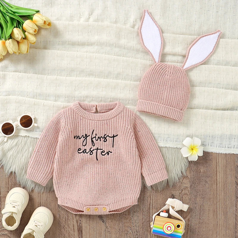 Knitted Long Sleeve Onesie and Bunny Hat Set 0-12 Months