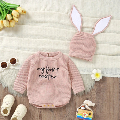Knitted Long Sleeve Onesie and Bunny Hat Set 0-12 Months