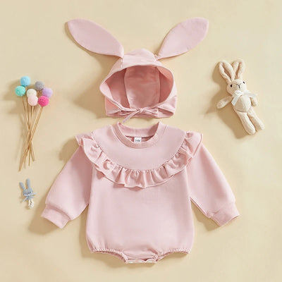 Long Sleeve Ruffle Jumpsuit & Bunny Hat Set 0-18 Months