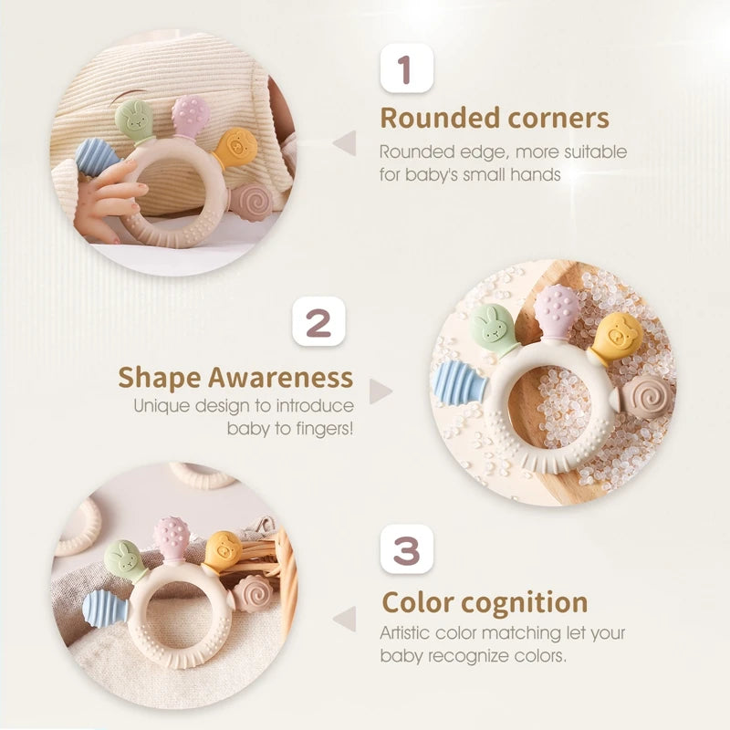 Silicone Baby Teether Chew Beads Rattle Toy