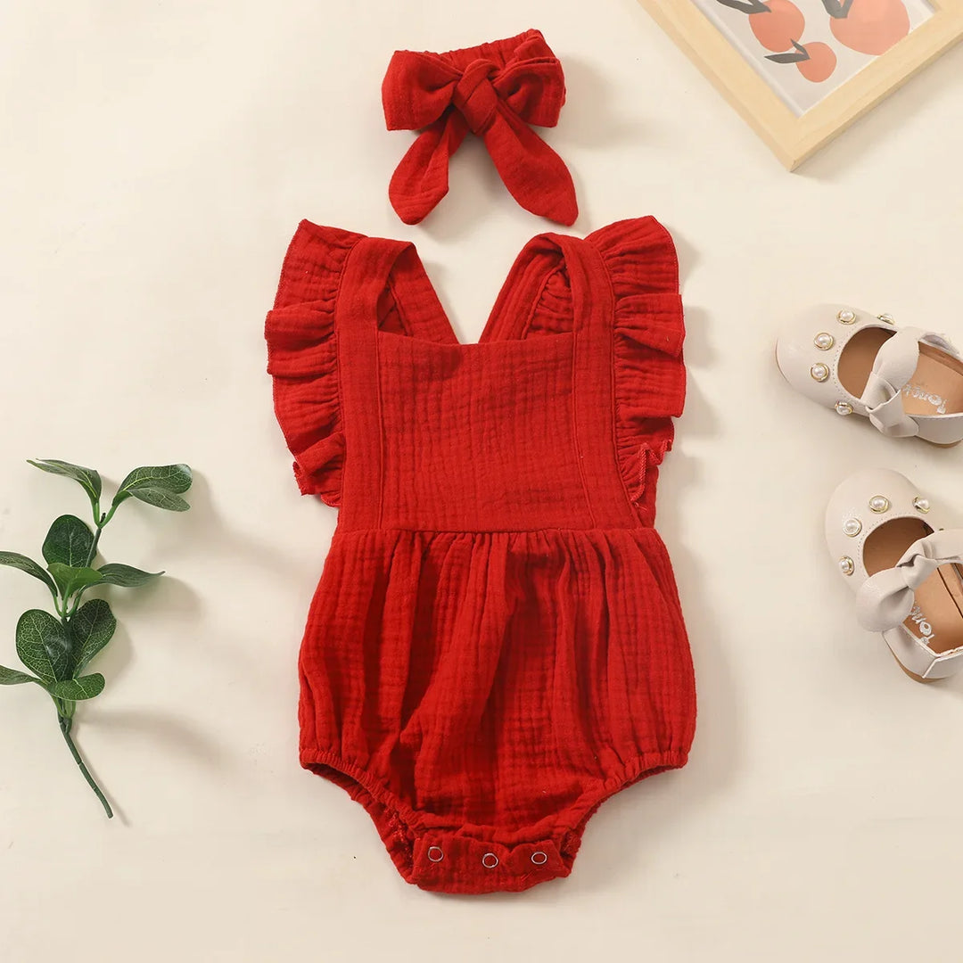Amarah Baby Ruffles Summer Romper with Headband 0-18 Months