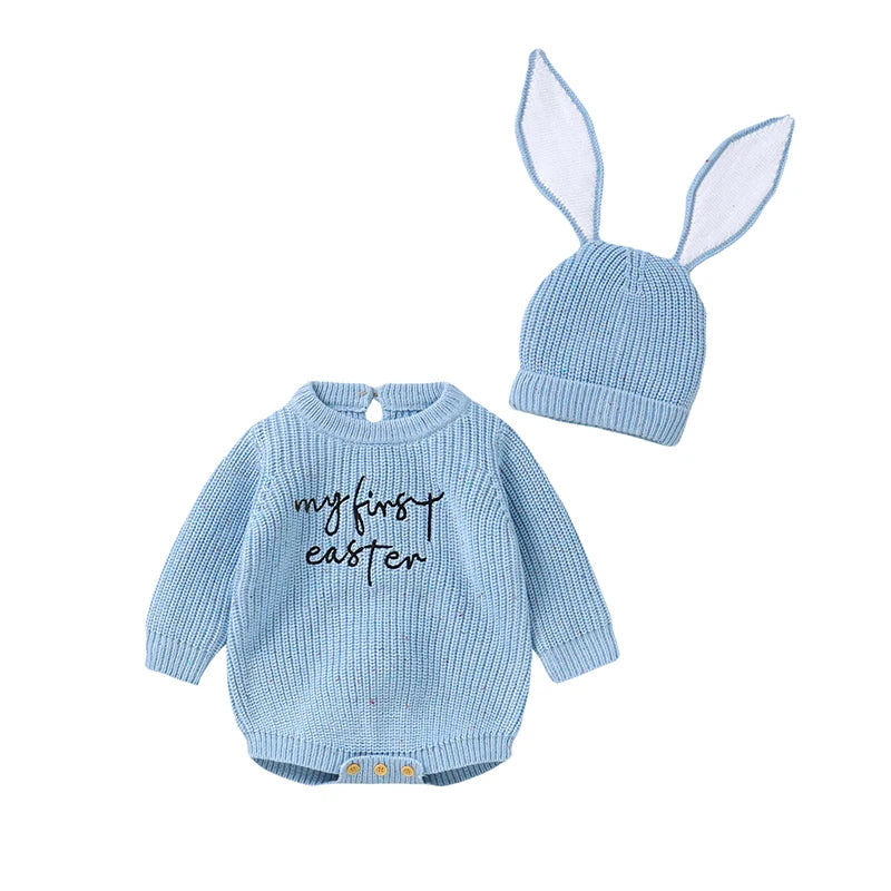 Knitted Long Sleeve Onesie and Bunny Hat Set 0-12 Months