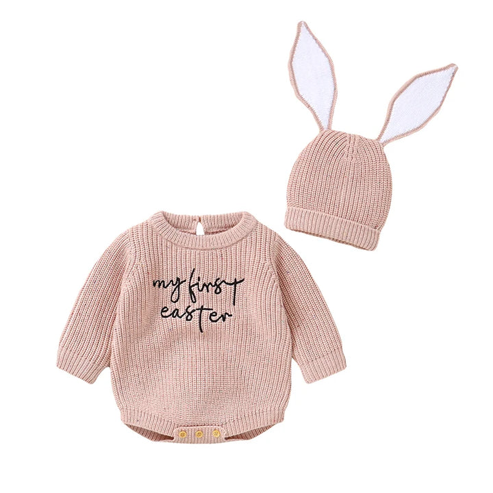 Knitted Long Sleeve Onesie and Bunny Hat Set 0-12 Months