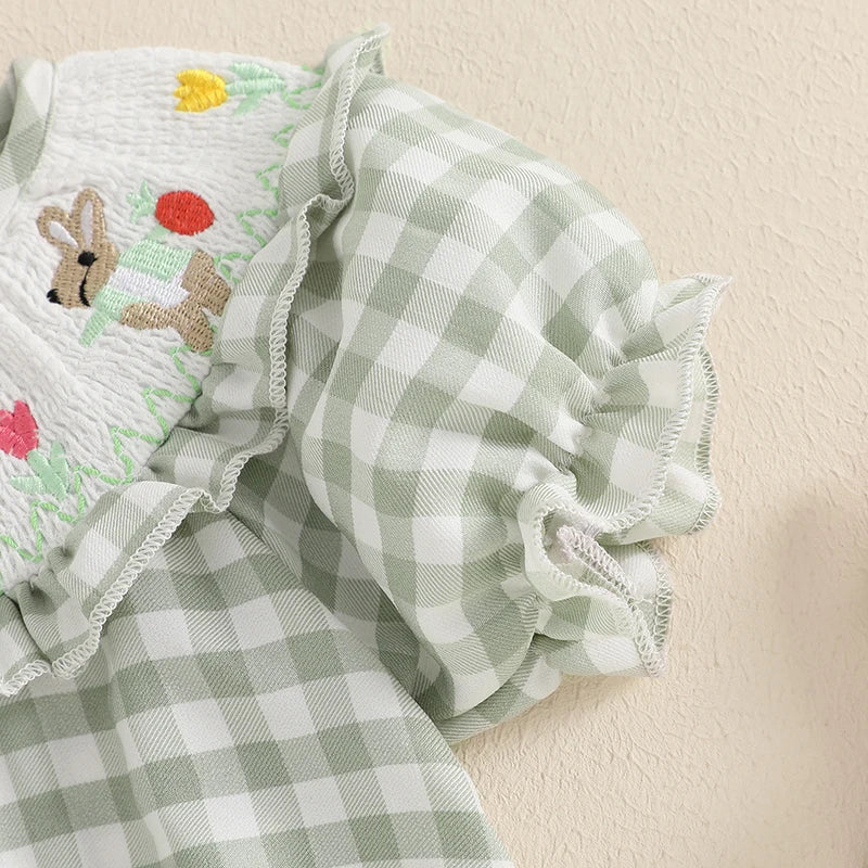 Smocked Bunny Embroidered Plaid Bubble Romper 0-3 Years