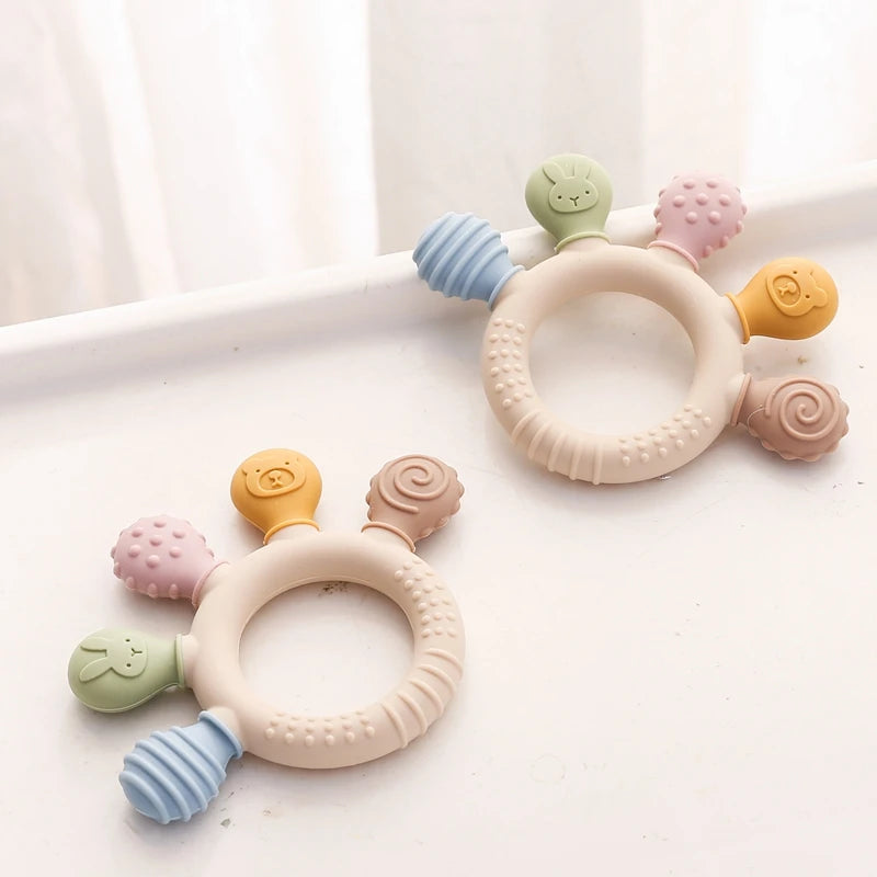 Silicone Baby Teether Chew Beads Rattle Toy