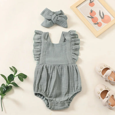 Amarah Baby Ruffles Summer Romper with Headband 0-18 Months