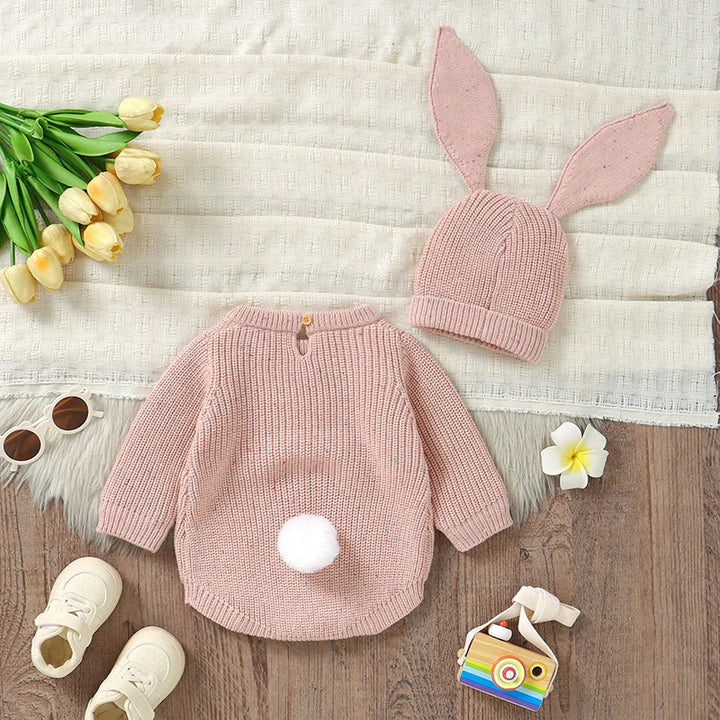 Knitted Long Sleeve Onesie and Bunny Hat Set 0-12 Months