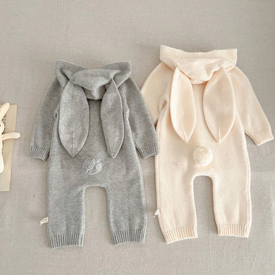 Knitted Hooded Bunny Ear Romper 0-3 Years