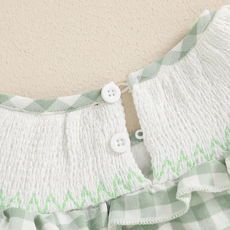 Smocked Bunny Embroidered Plaid Bubble Romper 0-3 Years