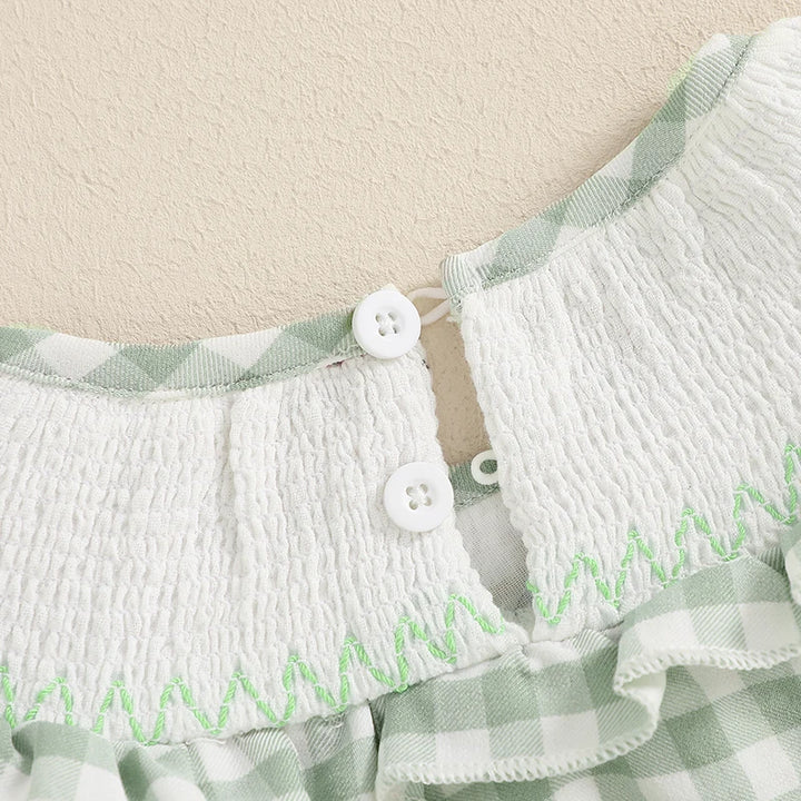 Smocked Bunny Embroidered Plaid Bubble Romper 0-3 Years