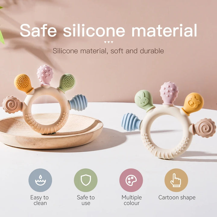 Silicone Baby Teether Chew Beads Rattle Toy