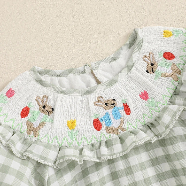 Smocked Bunny Embroidered Plaid Bubble Romper 0-3 Years