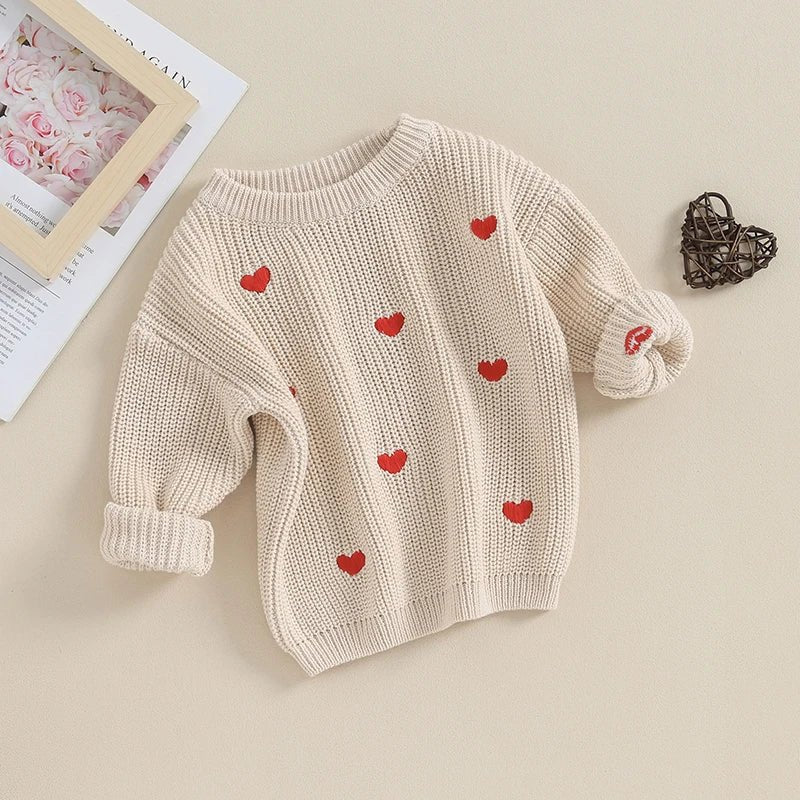 Long Sleeves Hearts Knitted Sweatshirt - Skaldo & Malin