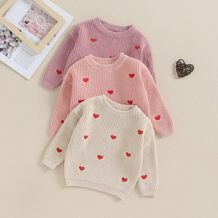 Long Sleeves Hearts Knitted Sweatshirt - Skaldo & Malin