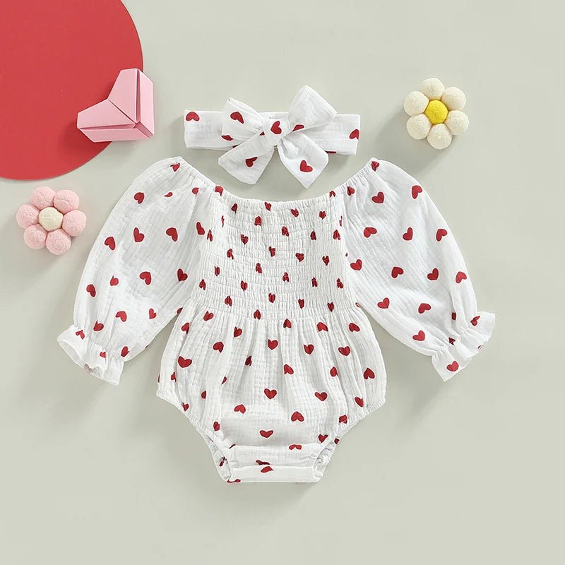 Long Sleeves Hearts Ruffle Romper & Headband Set - Skaldo & Malin