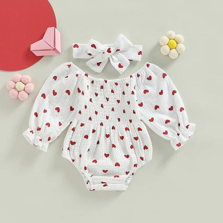 Long Sleeves Hearts Ruffle Romper & Headband Set - Skaldo & Malin