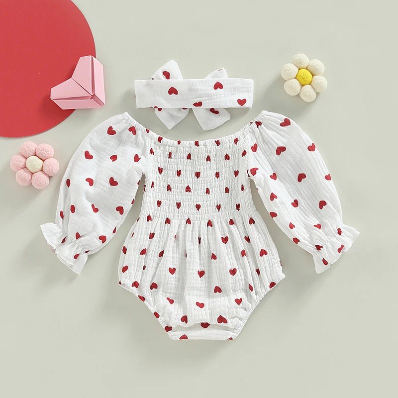 Long Sleeves Hearts Ruffle Romper & Headband Set - Skaldo & Malin