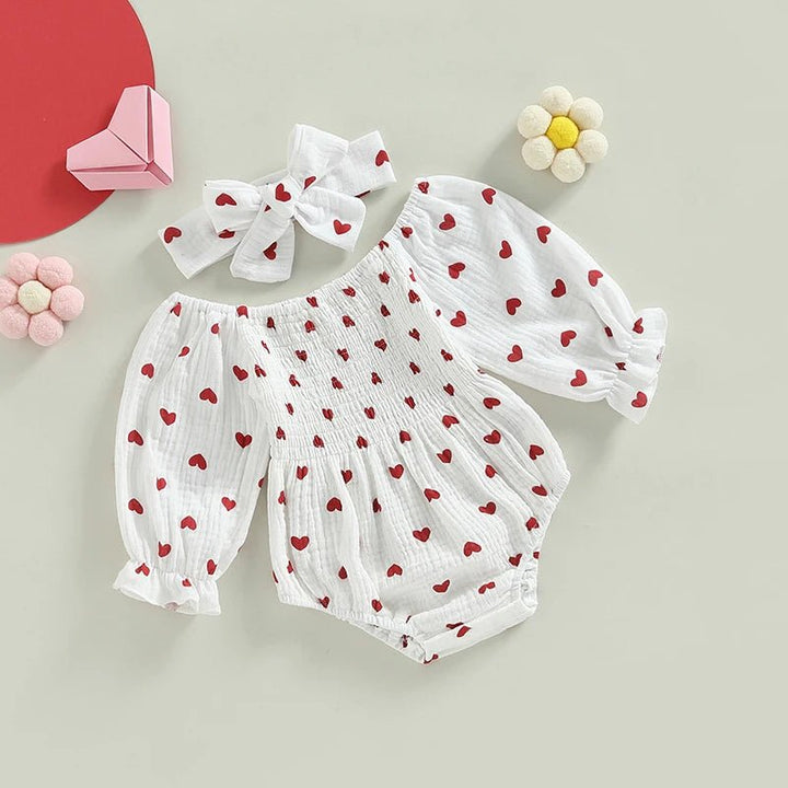 Long Sleeves Hearts Ruffle Romper & Headband Set - Skaldo & Malin