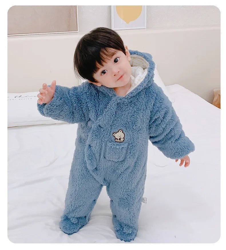 Plush Hooded Teddy Bear Overall Button Down Jumpsuit Baby 0 - 12 Months - Skaldo & Malin