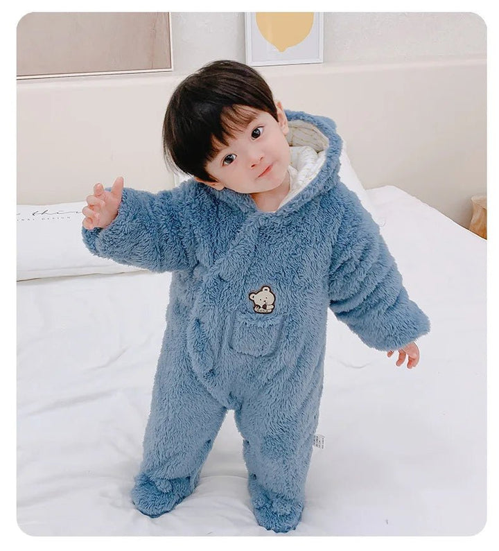 Plush Hooded Teddy Bear Overall Button Down Jumpsuit Baby 0 - 12 Months - Skaldo & Malin