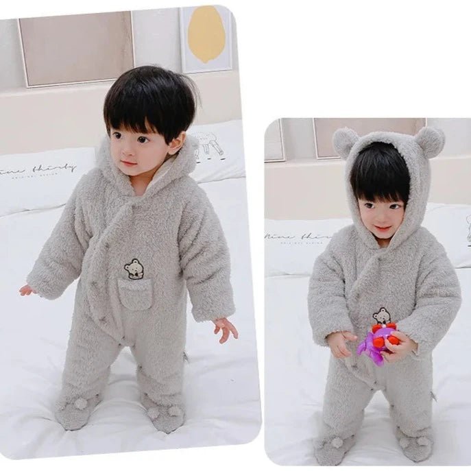 Plush Hooded Teddy Bear Overall Button Down Jumpsuit Baby 0 - 12 Months - Skaldo & Malin