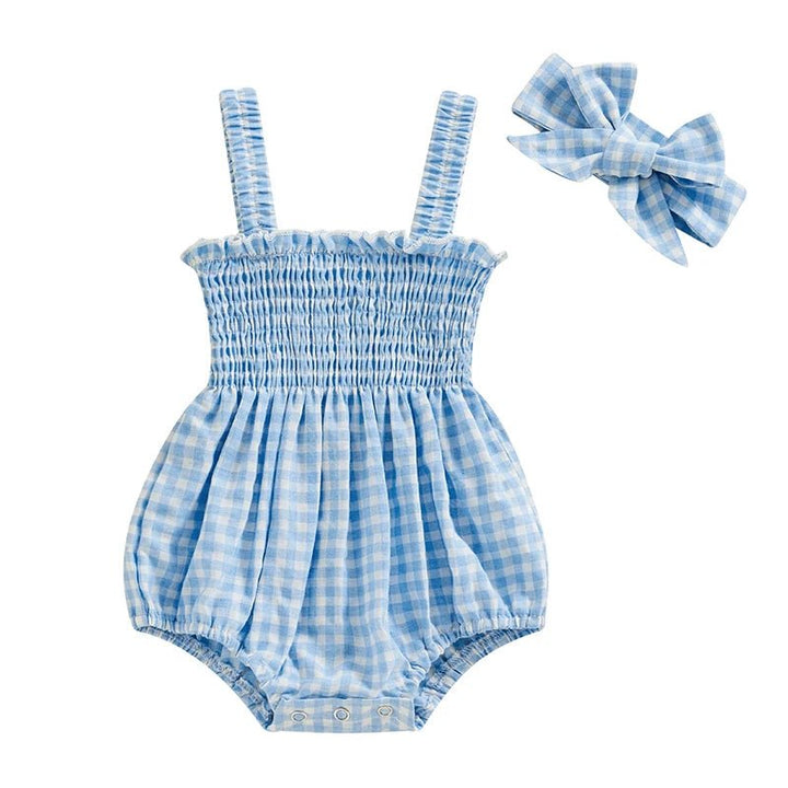 Sleeveless Plaid Romper & Ribbon Set - Skaldo & Malin