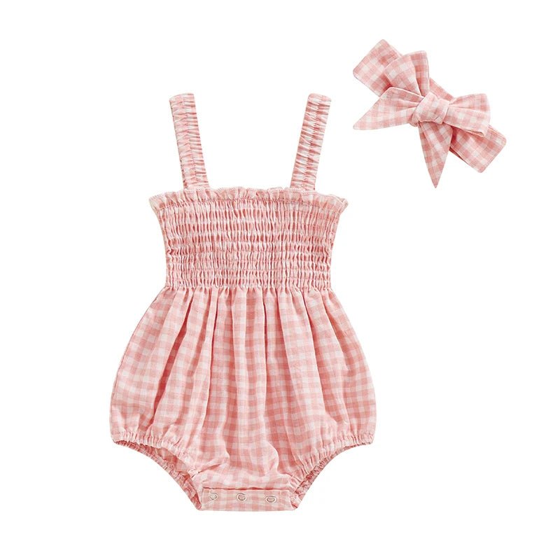 Sleeveless Plaid Romper & Ribbon Set - Skaldo & Malin