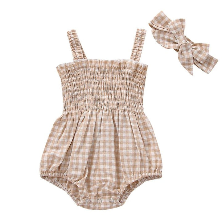 Sleeveless Plaid Romper & Ribbon Set - Skaldo & Malin