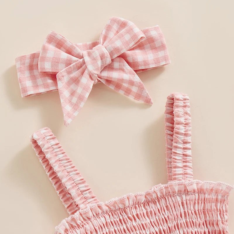 Sleeveless Plaid Romper & Ribbon Set - Skaldo & Malin