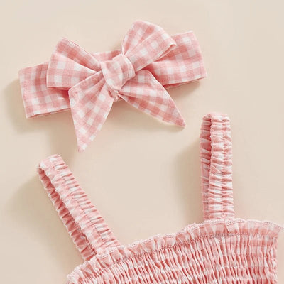 Sleeveless Plaid Romper & Ribbon Set - Skaldo & Malin