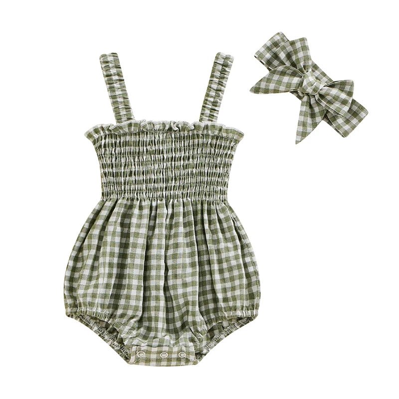 Sleeveless Plaid Romper & Ribbon Set - Skaldo & Malin