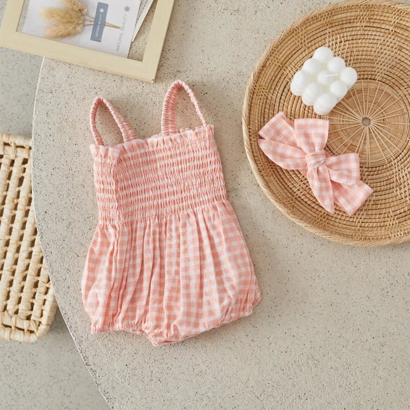 Sleeveless Plaid Romper & Ribbon Set - Skaldo & Malin