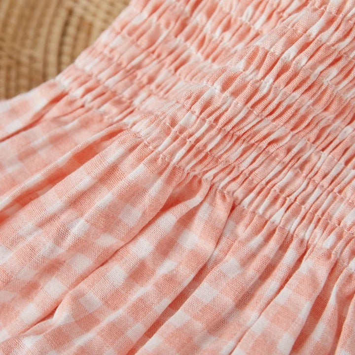 Sleeveless Plaid Romper & Ribbon Set - Skaldo & Malin