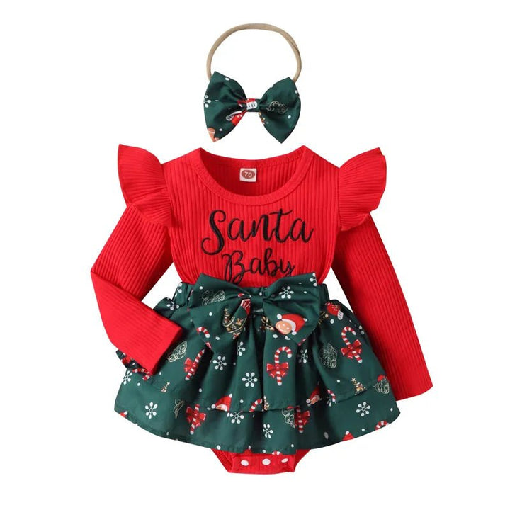 Baby Girl Christmas Romper Dress And Bow Headband Set 0-18 Months - Skaldo & Malin