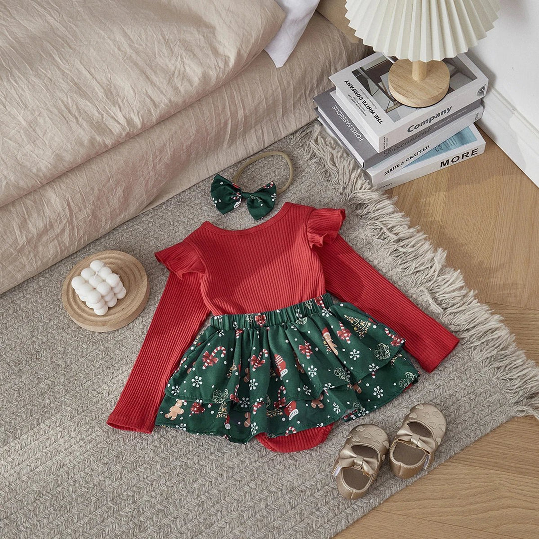 Baby Girl Christmas Romper Dress and Bow Headband Set 0-18 Months 0-6M Baby Girl Christmas Romper Dress and Bow Headband Set 0-18 Months 0-6M