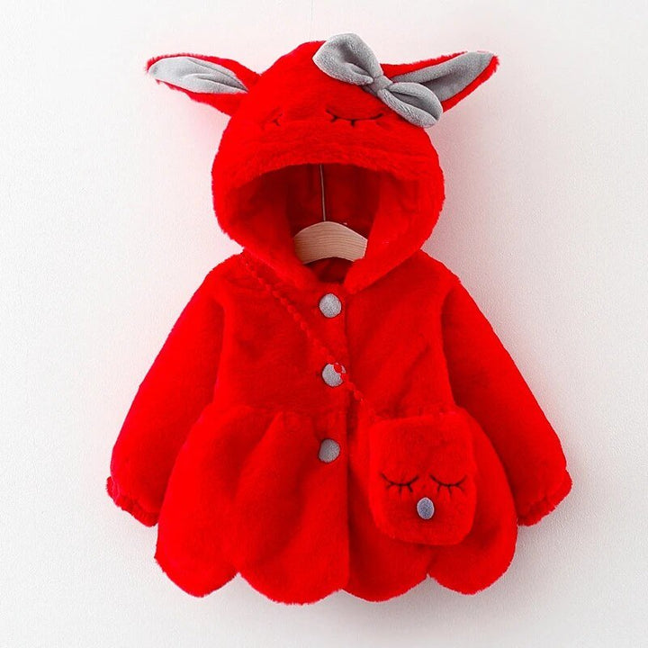 Bunny Ears and Bow Plush Hooded Jacket Toddler Kid 0-3 Years - Skaldo & Malin