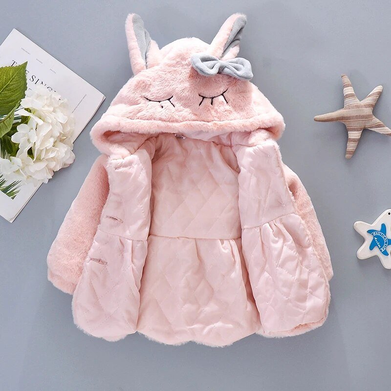 Bunny Ears and Bow Plush Hooded Jacket Toddler Kid 0-3 Years - Skaldo & Malin