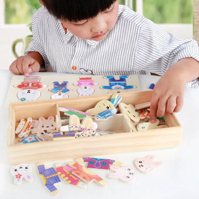 Educational Wooden Animals Puzzle Dressing Game - Skaldo & Malin