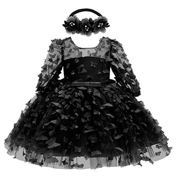 Flower Mesh Dress & Headband Set Halloween Christmas Baby Toddler 0-36 Months Black / 24-36 Months