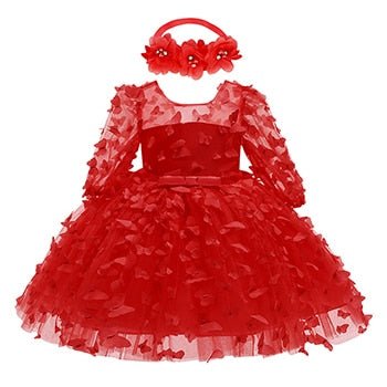knee length dresses for ladies Little Girls Christmas Bow Print Mesh Dress 5 Y main image 0