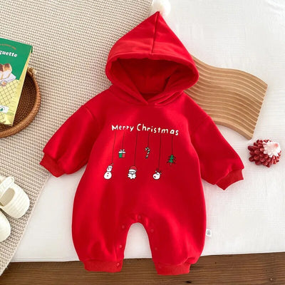 Hooded Merry Christmas Printed Jumpsuit Baby 3-24 Months - Skaldo & Malin