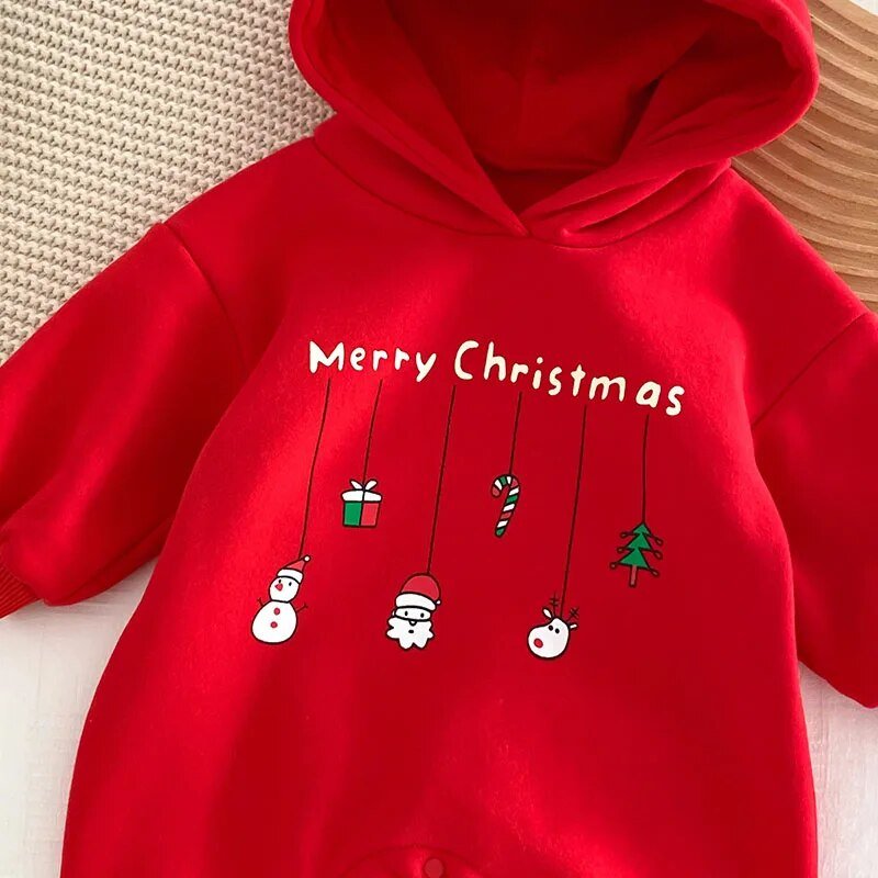 Hooded Merry Christmas Printed Jumpsuit Baby 3-24 Months - Skaldo & Malin