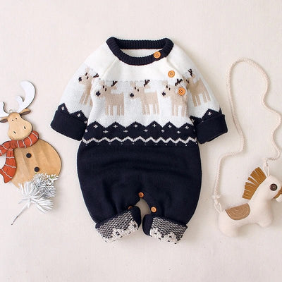 Knitted Christmas Printed Romper Baby Toddler 0-3 Years - Skaldo & Malin