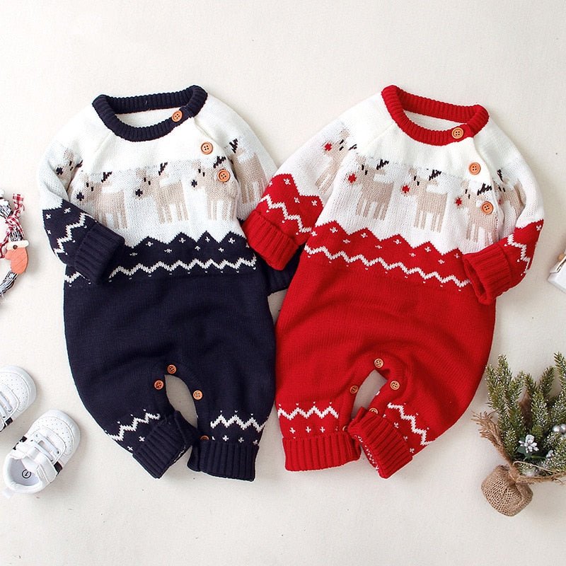 Knitted Christmas Printed Romper Baby Toddler 0-3 Years - Skaldo & Malin