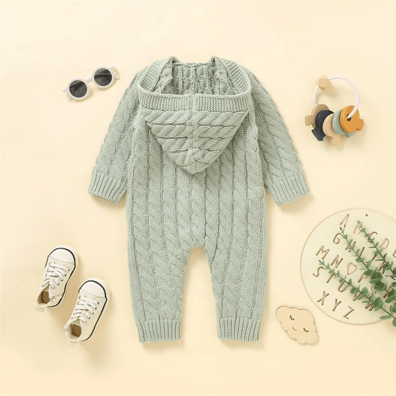 Knitted Hoodie Long Sleeve Button-down Romper Baby Toddler 3-18 Months - Skaldo & Malin
