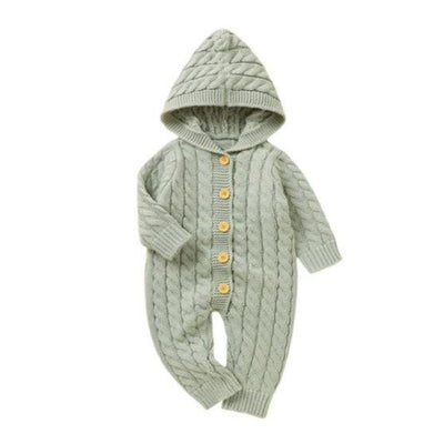 Knitted Hoodie Long Sleeve Button-down Romper Baby Toddler 3-18 Months - Skaldo & Malin