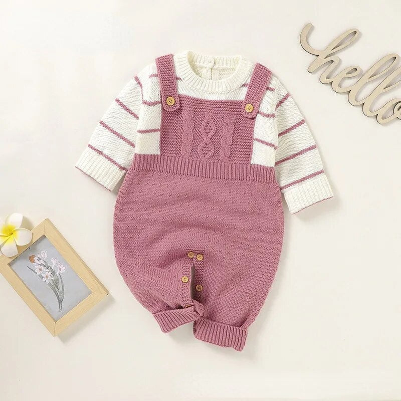 Knitted Stripped Long Sleeve With Jumpsuit Outfit Baby Toddler 3-18 Months - Skaldo & Malin
